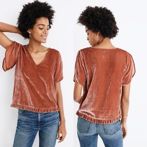 New Madewell Velvet Tulip-Sleeve Ruffle Top